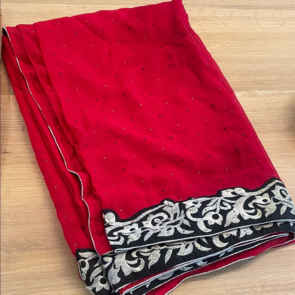 Elegant Red Saree with Silver Embroidery